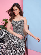 Zummer White & Black Printed Midi Dress