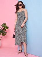 Zummer White & Black Printed Midi Dress