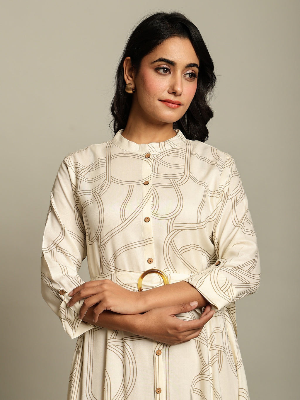 Rayon Printed Fit And Flare Midi Dress