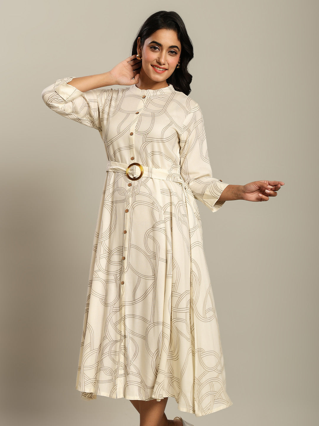 Rayon Printed Fit And Flare Midi Dress