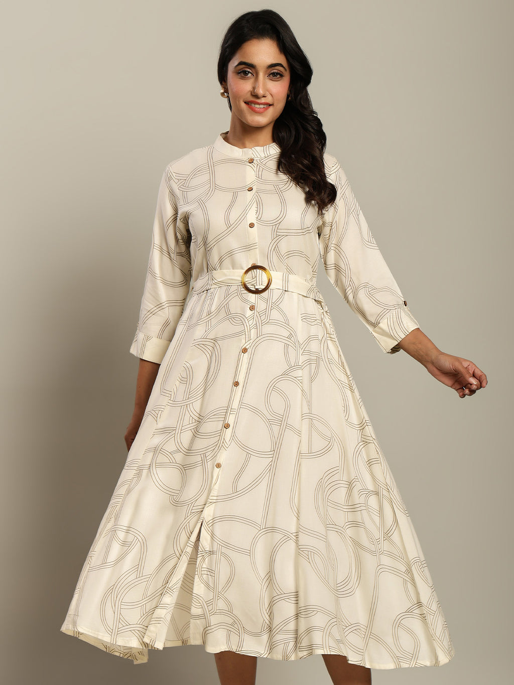 Rayon Printed Fit And Flare Midi Dress