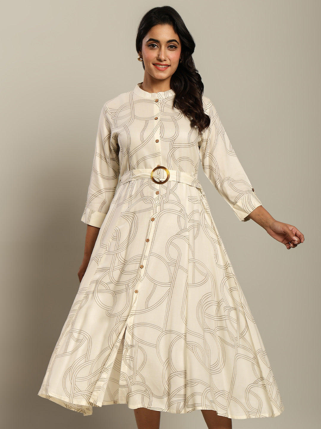 Rayon Printed Fit And Flare Midi Dress