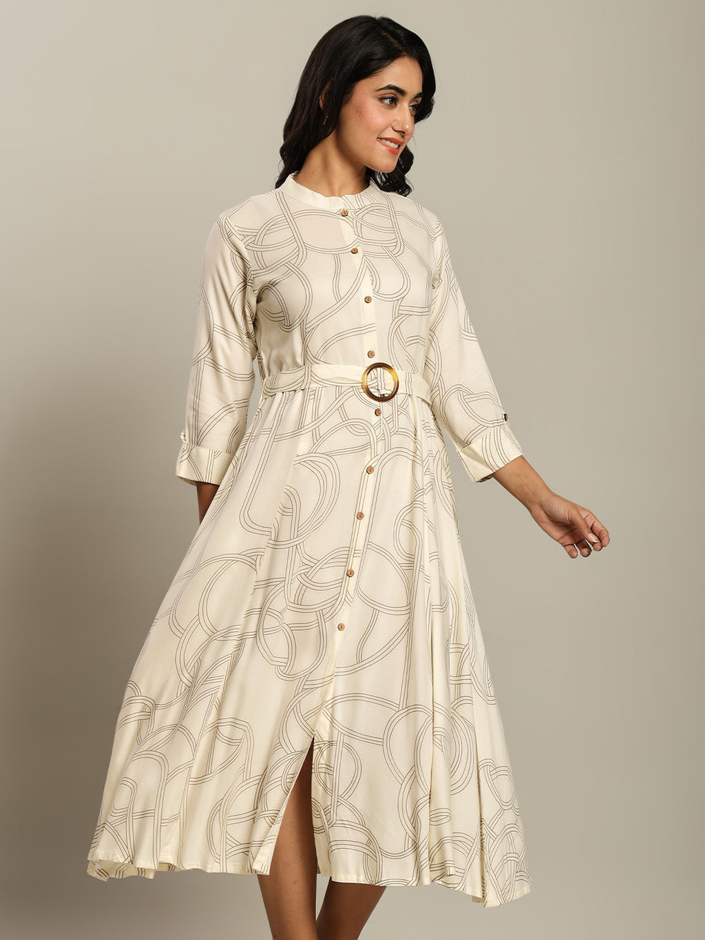 Rayon Printed Fit And Flare Midi Dress