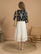 White & Black Fit and Flare Midi Dress with Jacket