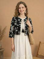 White & Black Fit and Flare Midi Dress with Jacket