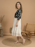 White & Black Fit and Flare Midi Dress with Jacket