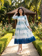 Zummer Tie-Dye Midi Dress – White Fit & Flare