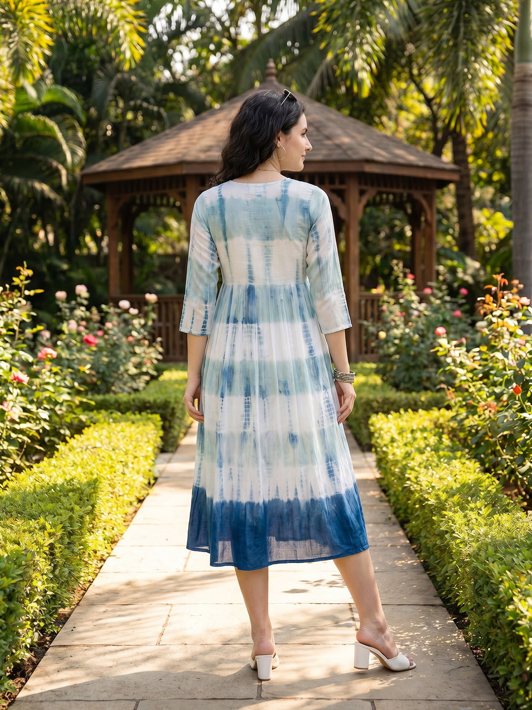 Zummer Tie-Dye Midi Dress – White Fit & Flare