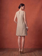 Zummer Women's Beige Jute Applique A-Line Dress with Bohemian Embroidery