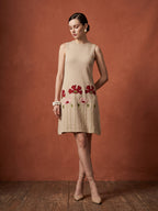 Zummer Beige Embroidered Linen A-Line Dress
