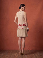 Zummer Beige Embroidered Linen A-Line Dress