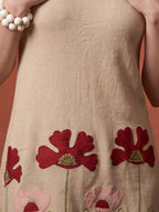 Zummer Beige Embroidered Linen A-Line Dress