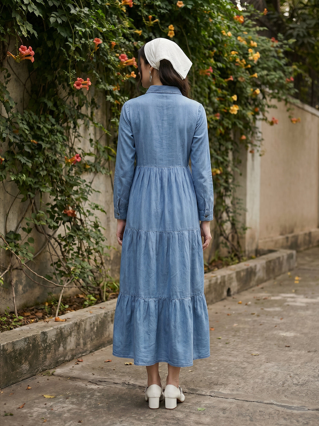 Zummer Women Blue Denim Layered Maxi Dress