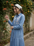 Zummer Women Blue Denim Layered Maxi Dress