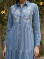 Zummer Women Blue Denim Layered Maxi Dress