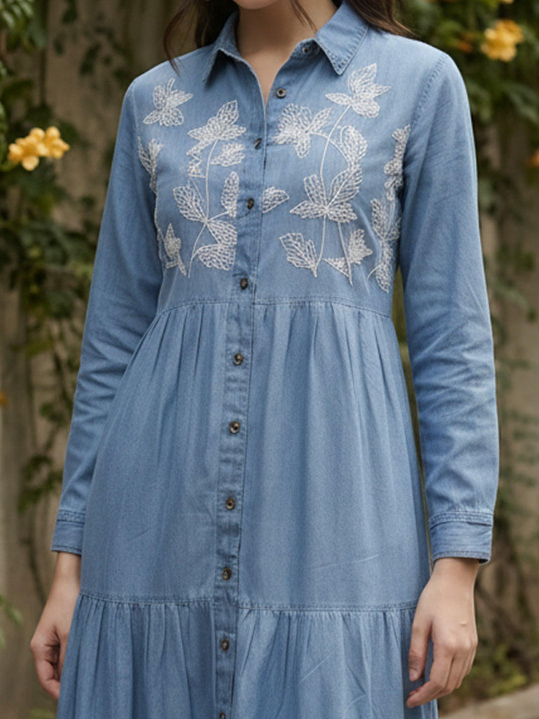 Zummer Women Blue Denim Layered Maxi Dress
