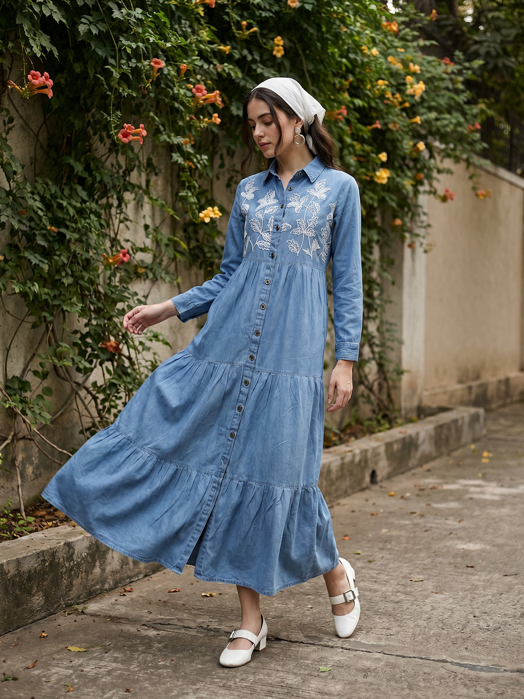 Zummer Women Blue Denim Layered Maxi Dress