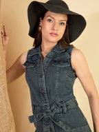 Green Wash Denim Sleeveless Mini Dress