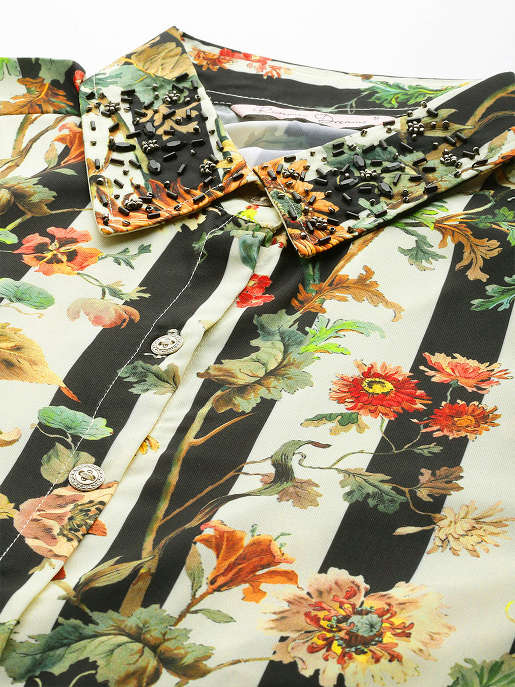 Floral Printed Collar Embellished Midi Dress