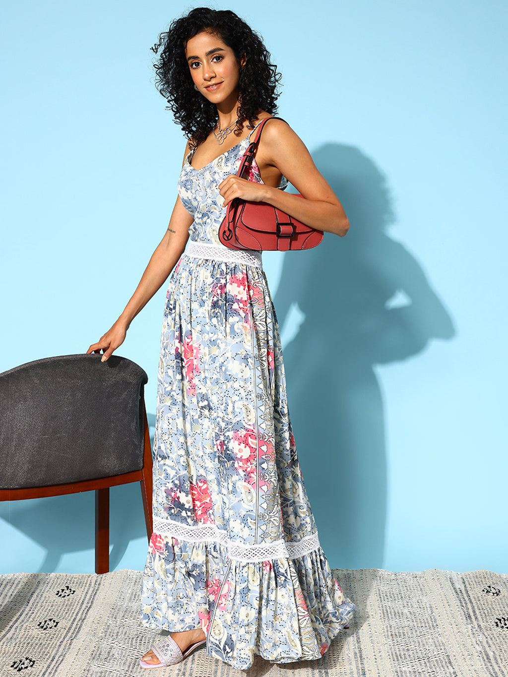 Multi Printed Backless Maxi Dress