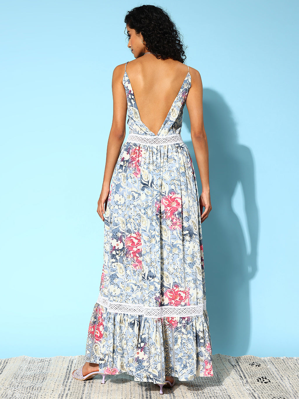 Multi Printed Backless Maxi Dress