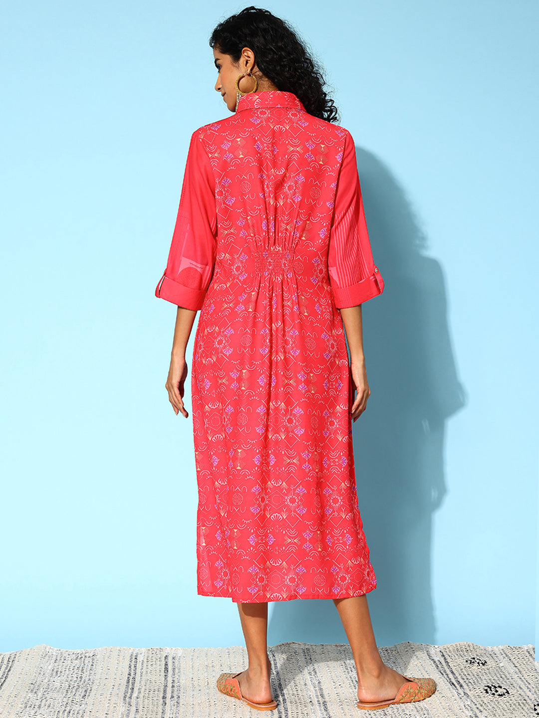 Collar Embellished Shirt Midi Dress