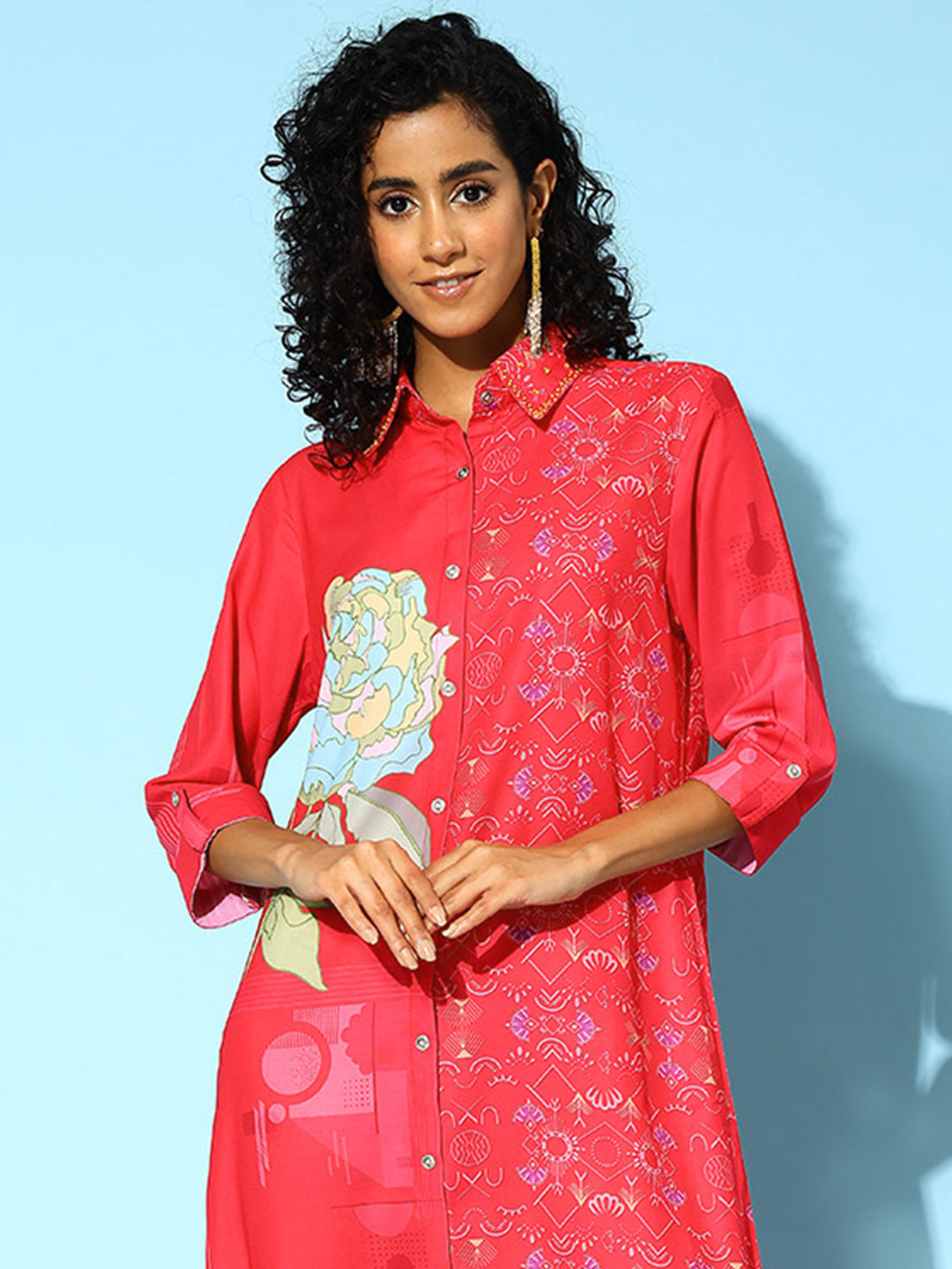 Collar Embellished Shirt Midi Dress