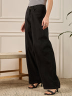 Black Denim Front Seam Wide Leg Jeans
