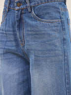 Blue Wash Denim Distressed Straight Fit Jeans