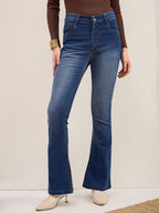 Blue Mid Rise Light Fade Flared Jeans
