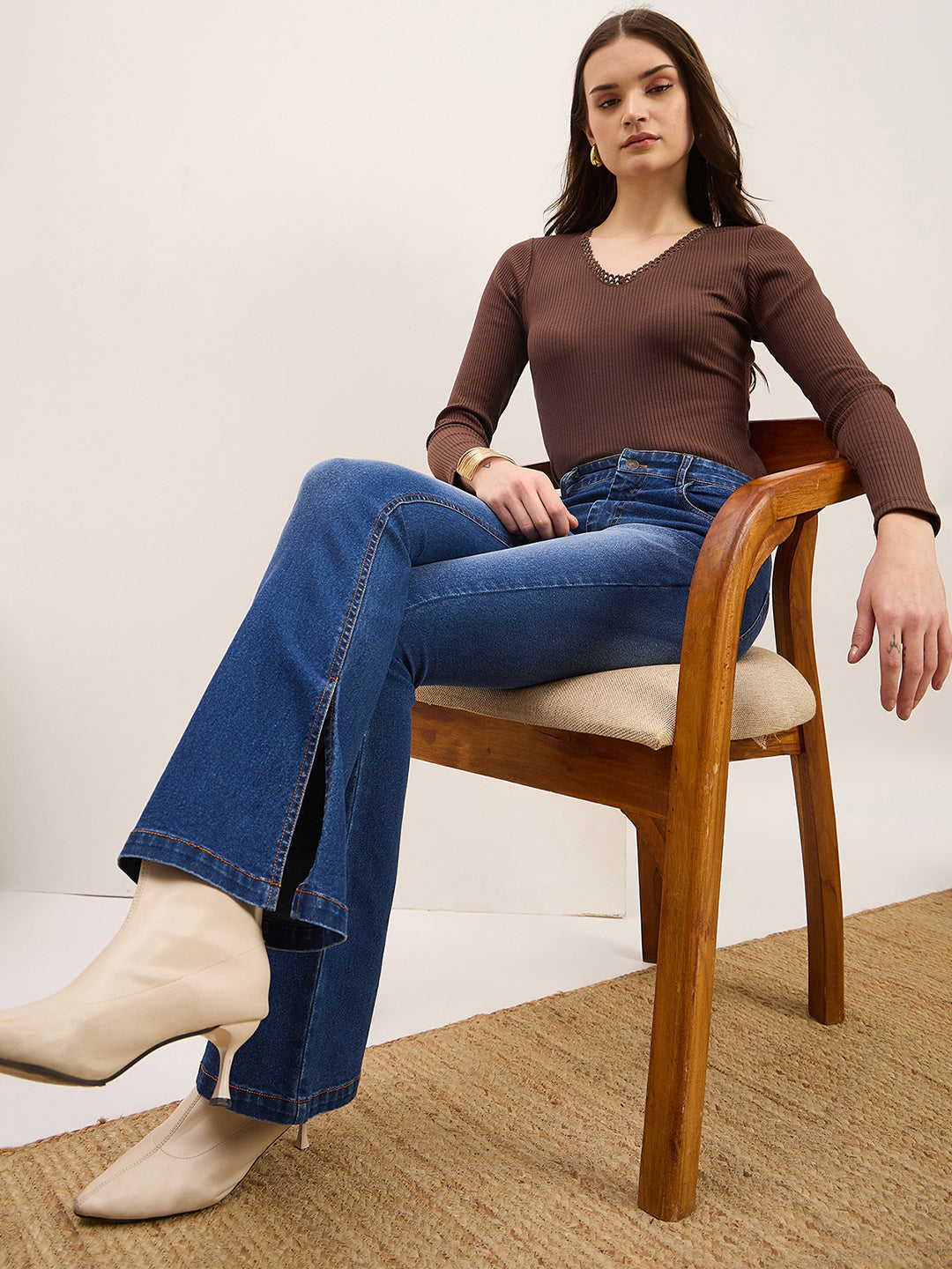 Blue Wash Denim Bellbottom Jeans