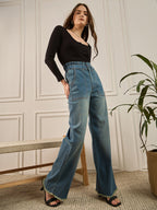 Green Wash Paper Bag Waist Straight Fit Jeans