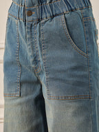 Green Wash Paper Bag Waist Straight Fit Jeans