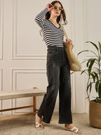 Grey Wash Distressed Straight Fit Jeans