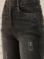Grey Wash Distressed Straight Fit Jeans