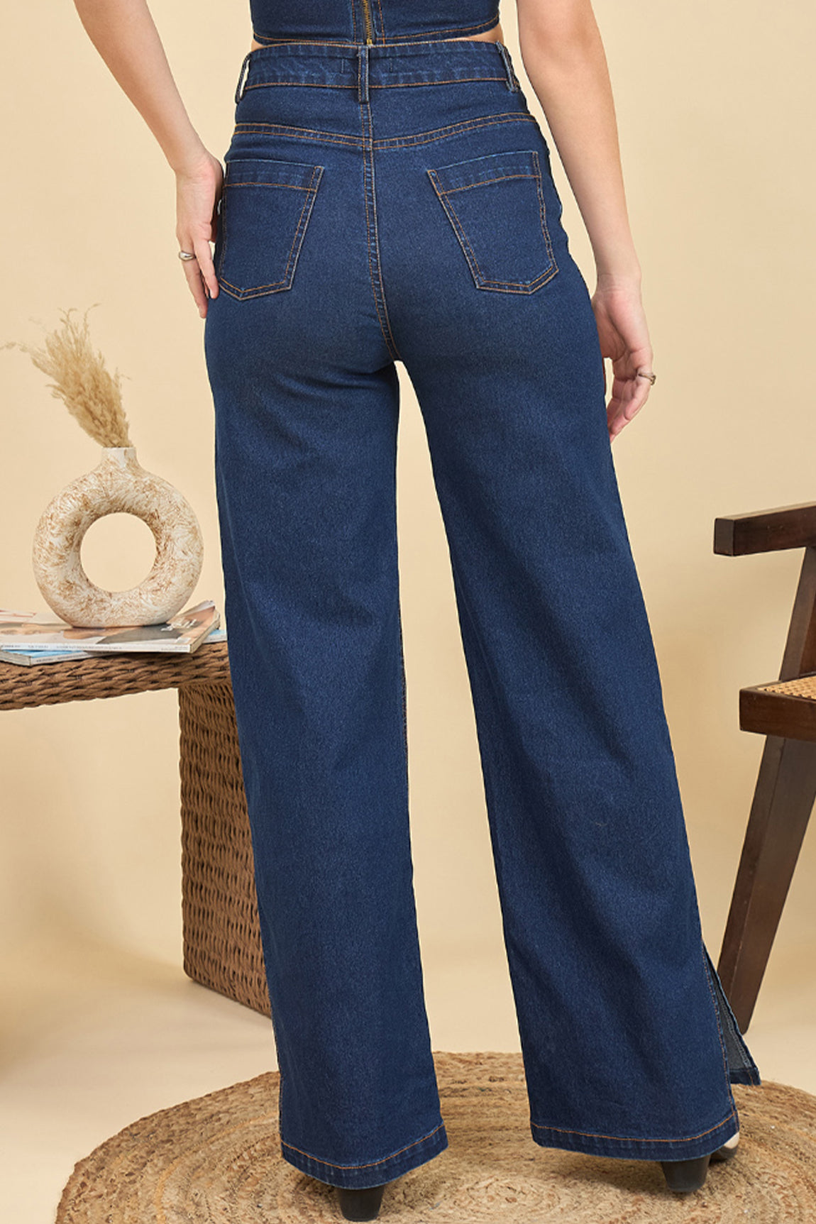Denim Navy Blue High-Rise Straight Fit Jeans