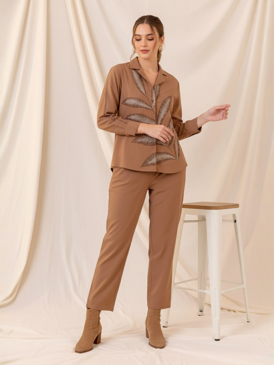 Cotton Brown Shirt With TrouserCo-Ords Set