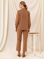 Cotton Brown Shirt With TrouserCo-Ords Set