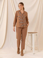 Cotton Brown Shirt With TrouserCo-Ords Set