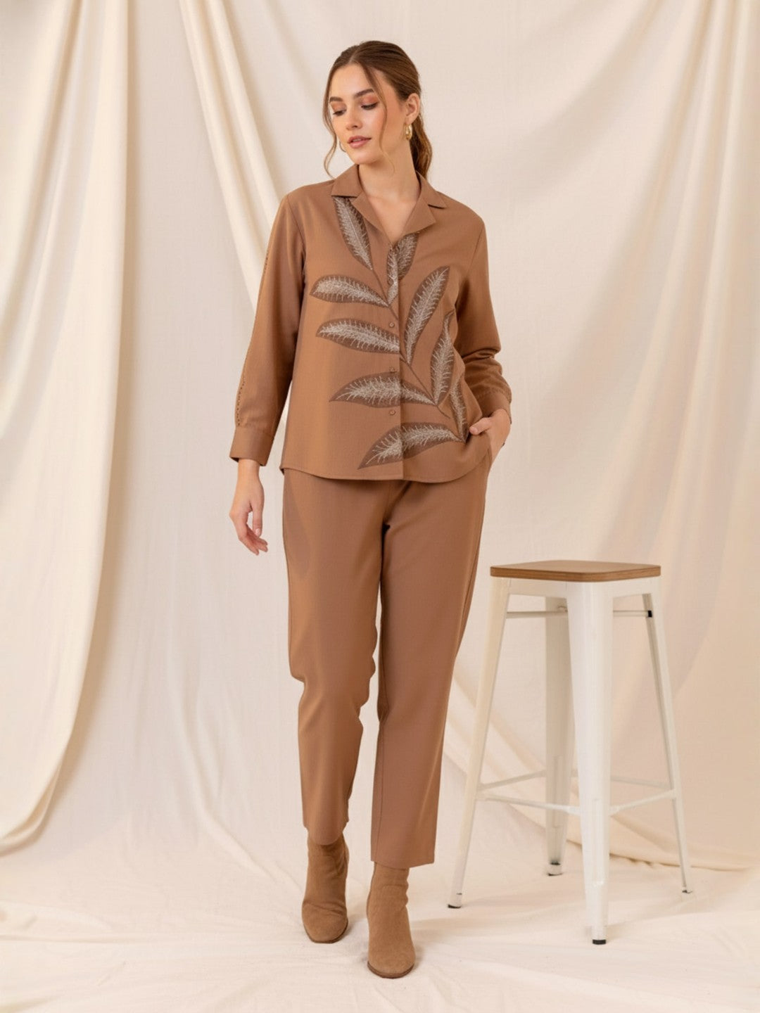 Cotton Brown Shirt With TrouserCo-Ords Set