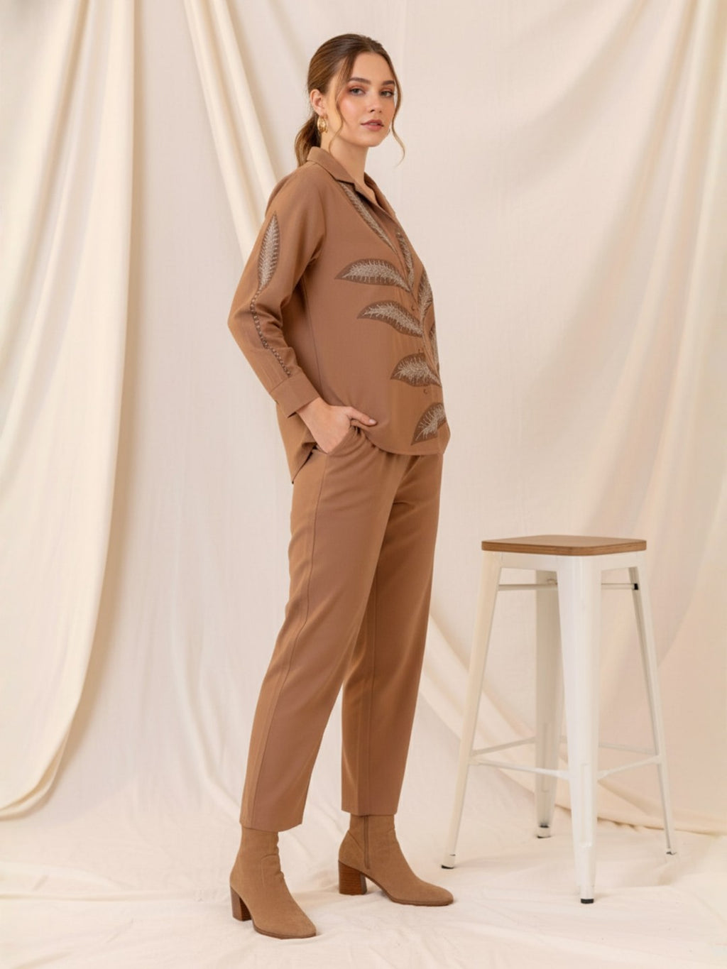Cotton Brown Shirt With TrouserCo-Ords Set