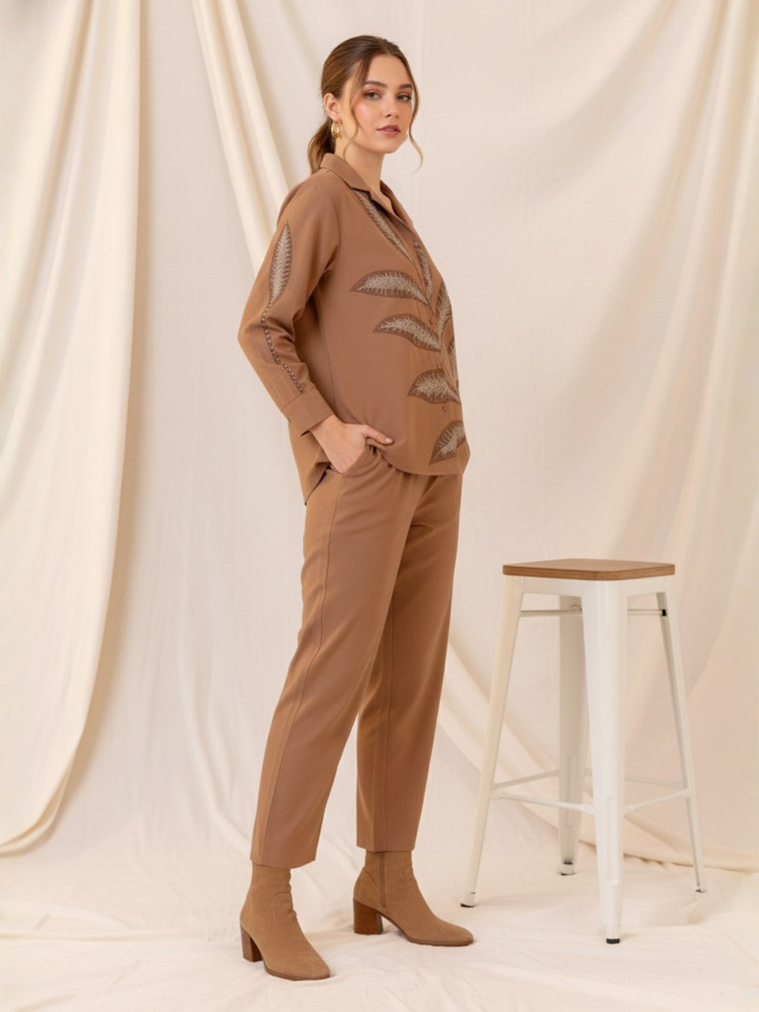 Cotton Brown Shirt With TrouserCo-Ords Set
