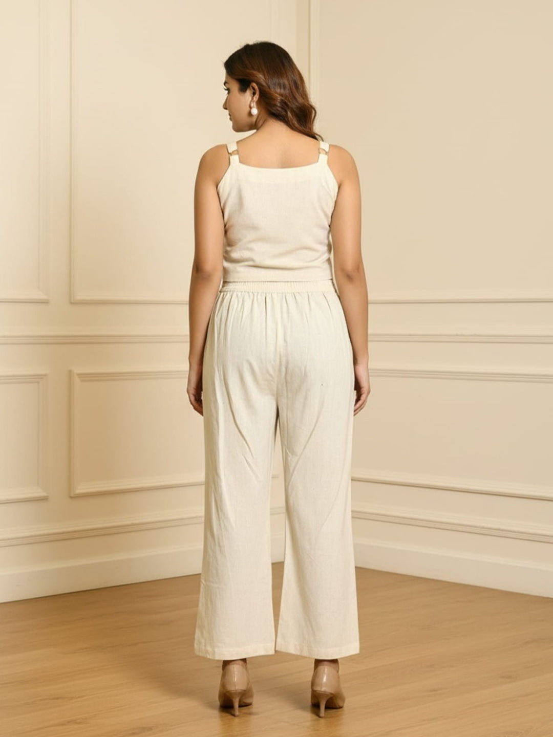 Cotton Embroidered Top With Trouser Co-Ords Set