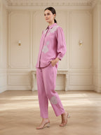 Cotton Pink Embroidered Shirt With TrouserCo-Ords Set