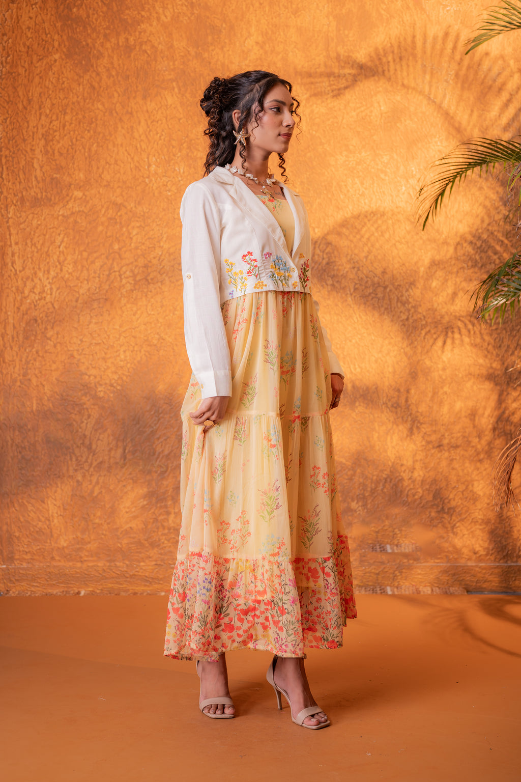 Zummer Yellow Floral Maxi Dress with Jacket