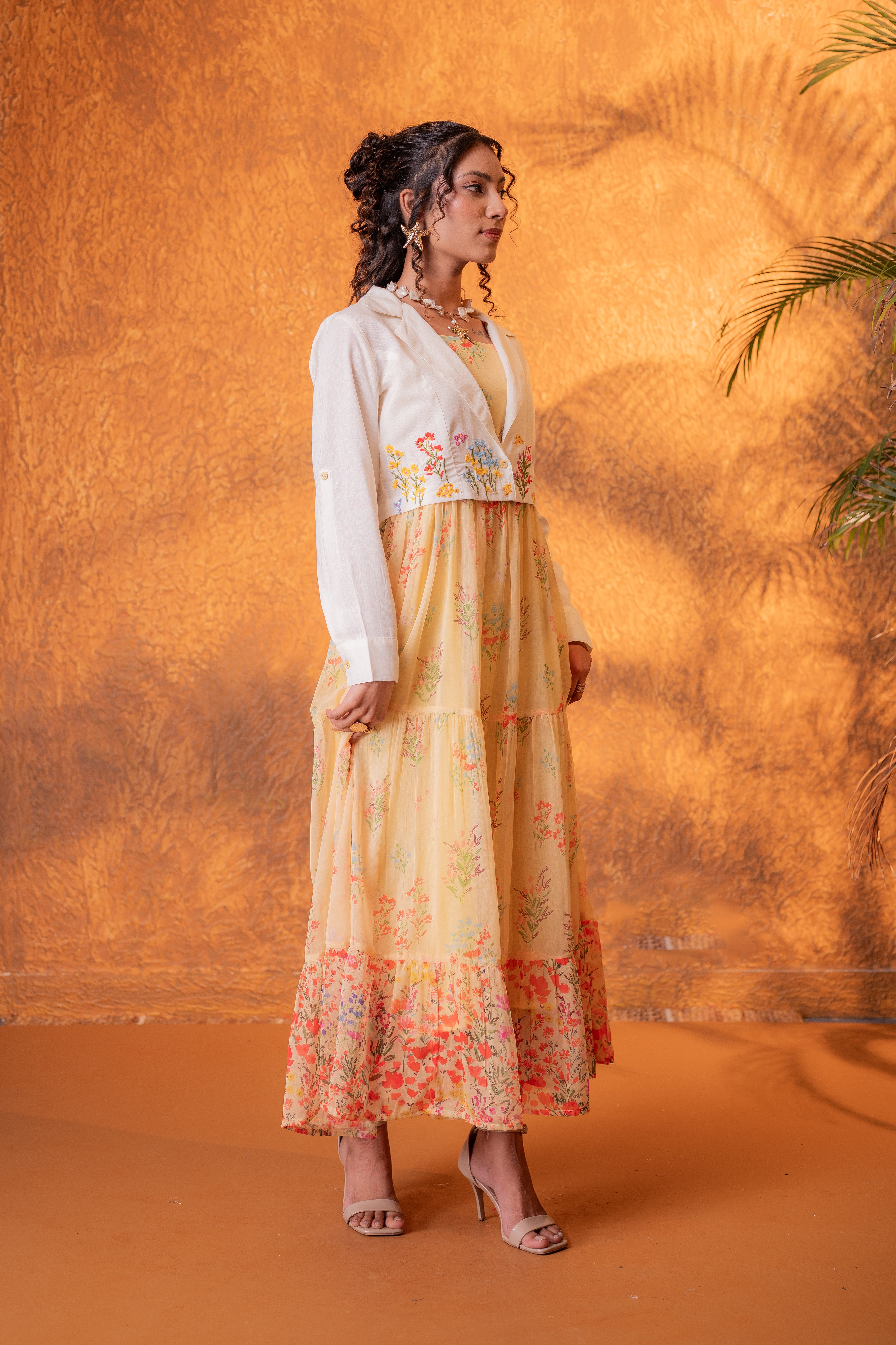 Zummer Yellow Floral Maxi Dress with Jacket