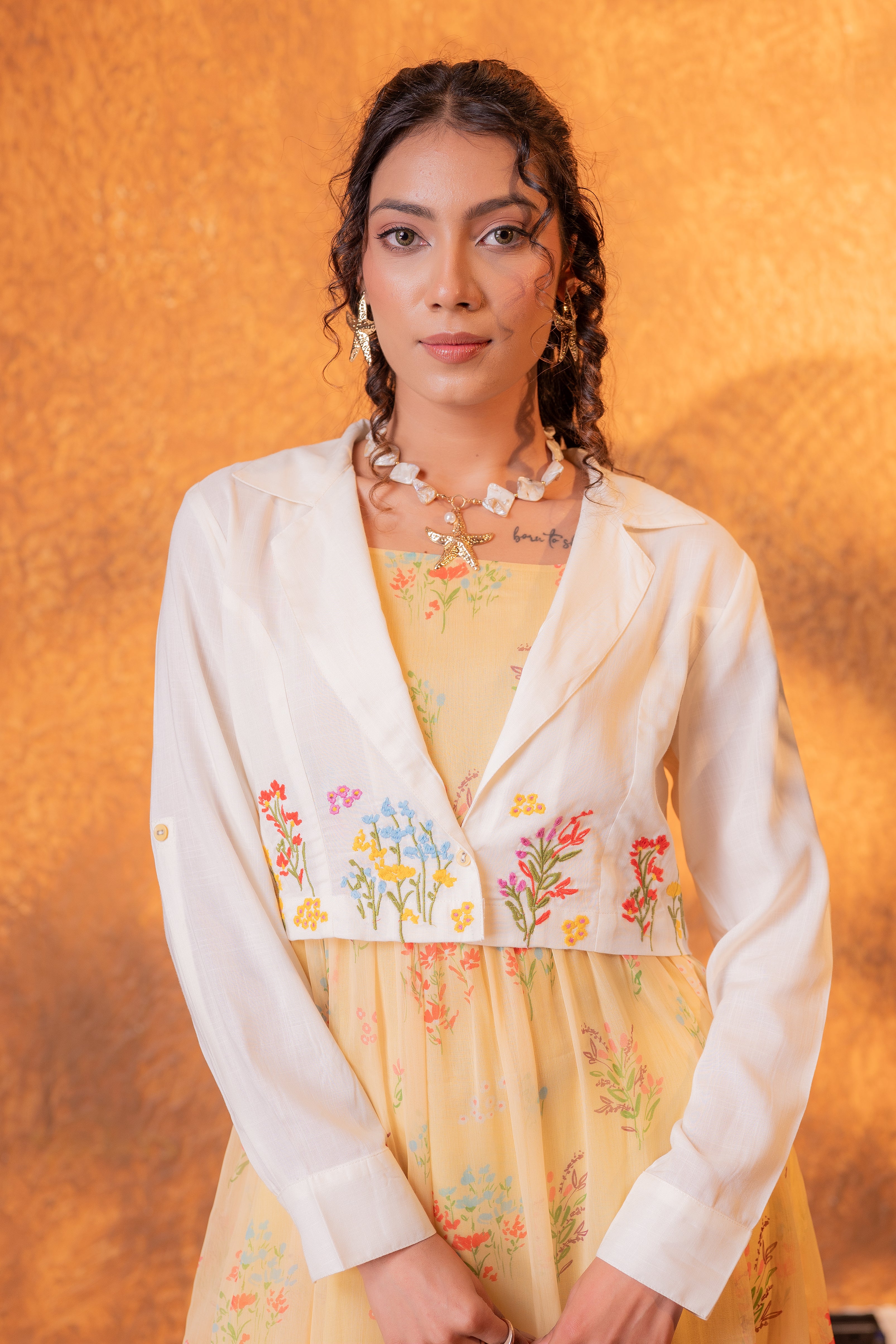 Zummer Yellow Floral Maxi Dress with Jacket