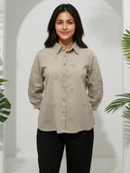 Cotton Beige Floral Embroidered Shirt