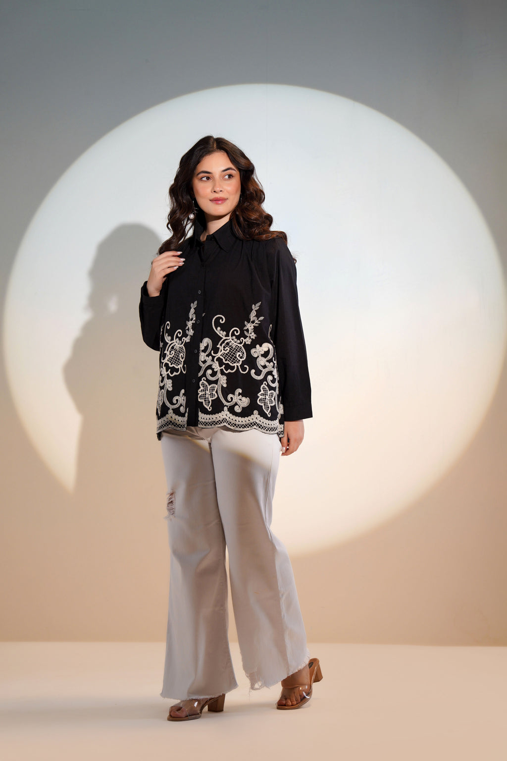 Cotton Black Embroidered Shirt