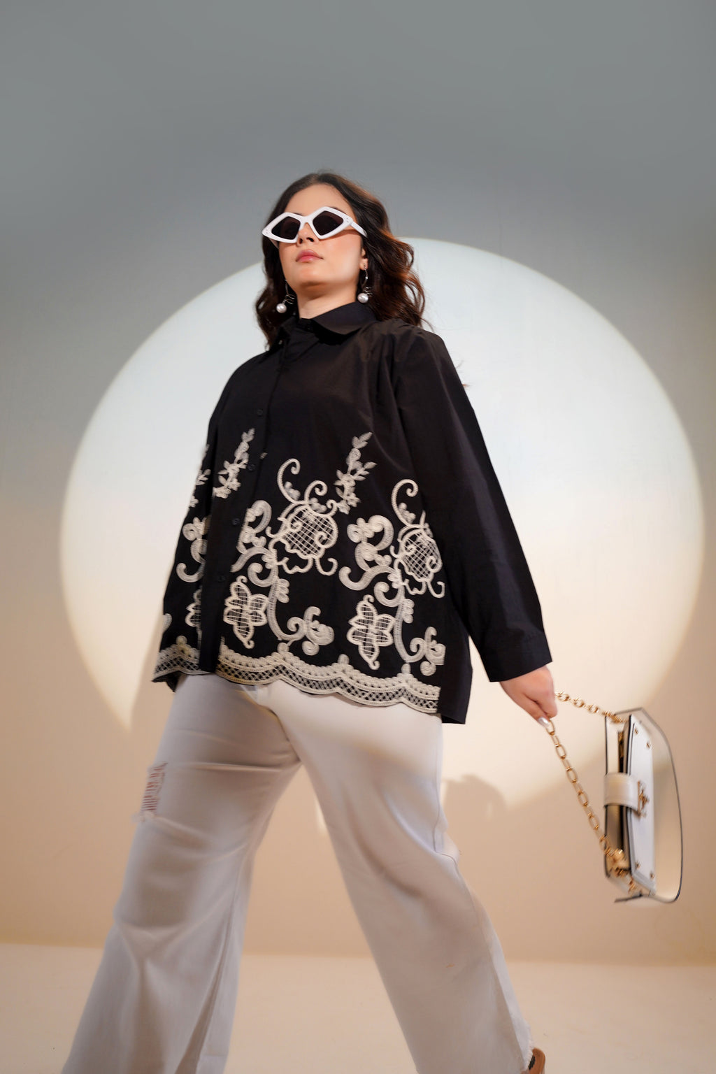 Cotton Black Embroidered Shirt